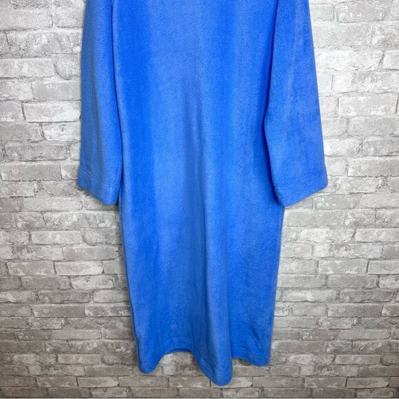 LL Bean Fleece Robe Size Large Full Zip Long Plush Winter Arctic Blue Pockets - Picture 9 of 12